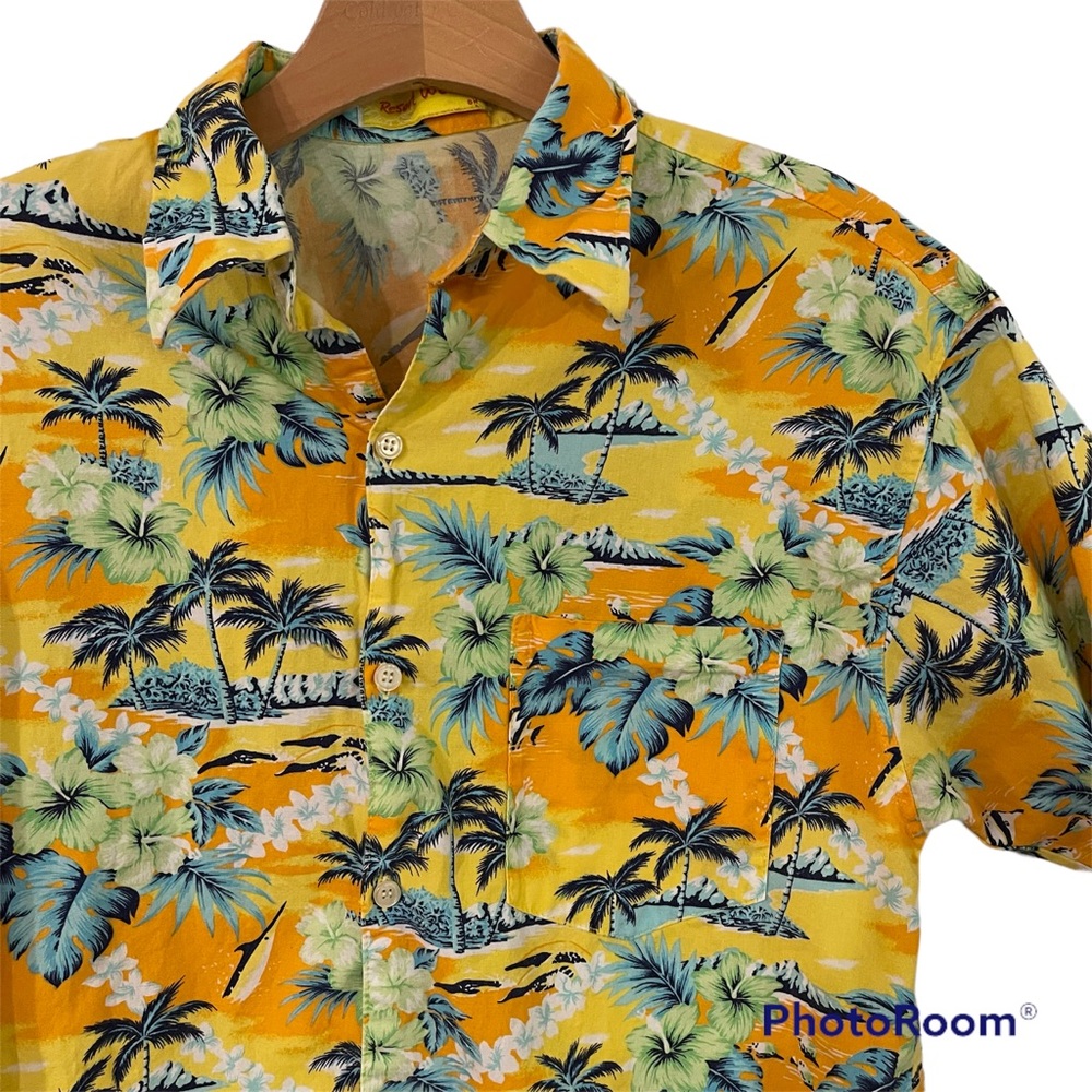 VTG Hawaiian Shirt - Palm Trees - Diamond Head - Hibiscus - Size S? M?